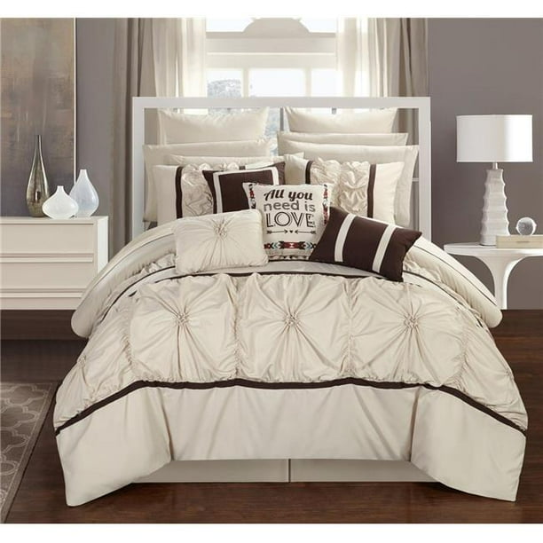 Chic Home Cs2755 Us Ashville King Size Comforter Set Beige 16 Piece