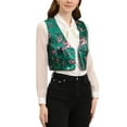 thumbnail image 5 of INSPIRE CHIC Women's Floral Pattern V Neck Sleeveless Button Satin Waistcoat Vest XL Dark Green, 5 of 7
