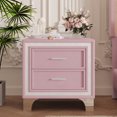 thumbnail image 3 of MODERNLUXE Vintage Nightstand with 2 Drawers,Wood Bedside Cabinet End Table with Silver Glitter Strip & Metal Legs for Bedroom,Pink, 3 of 7