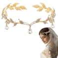 thumbnail image 2 of Diadema de boda con hojas de cristal, diadema nupcial para dama de honor, banda para la frente, corona de Tiara nupcial con diamantes de imitación (dorado), 2 of 5
