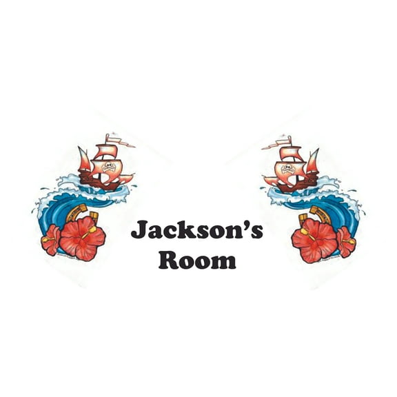 Two Ships On Waves Personalized Name Custom Names Pirate Ship Wall Decals - Boys Room Pirates Ships Kids Decor Sticker Room Decoration for Bedrooms - Stickers Sticker Boy Designs Size (20x40 inch)