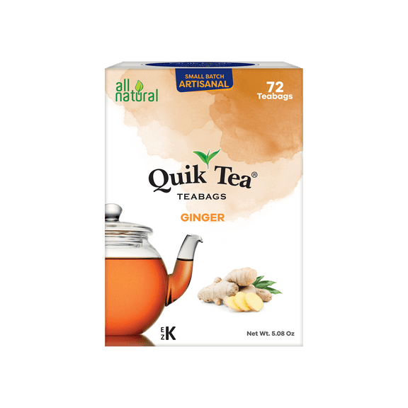 QuikTea Ginger Chai Tea Bags - 72 Count - All Natural, Preservative Free - Non-GMO - Easy To Brew Ginger Chai Tea Bags