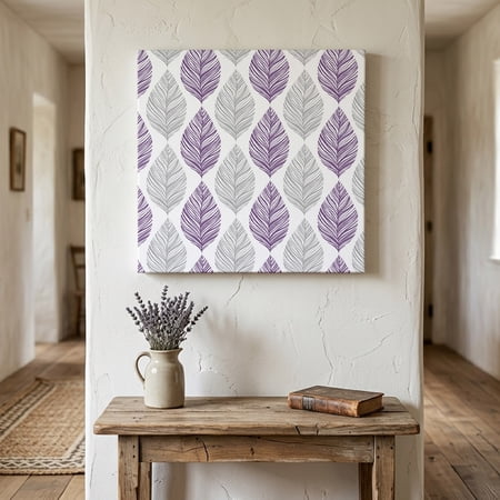 Ships Next Day Canvas Wall Art 8"x8", Purple Gray Leaves Wood Framed Canvas Print Painting, Summer Tropical Plant Aesthetics Ready to Hang Small Picture Wall Decor for Home Bathroom Nursery Kitchen