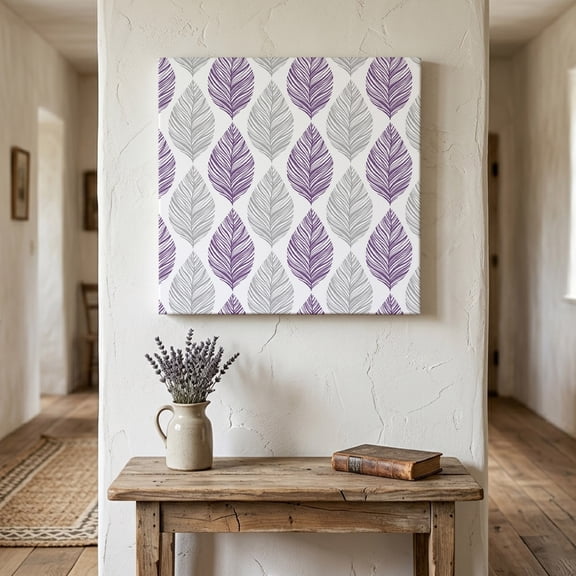 Ships Next Day Canvas Wall Art 8"x8", Purple Gray Leaves Wood Framed Canvas Print Painting, Summer Tropical Plant Aesthetics Ready to Hang Small Picture Wall Decor for Home Bathroom Nursery Kitchen