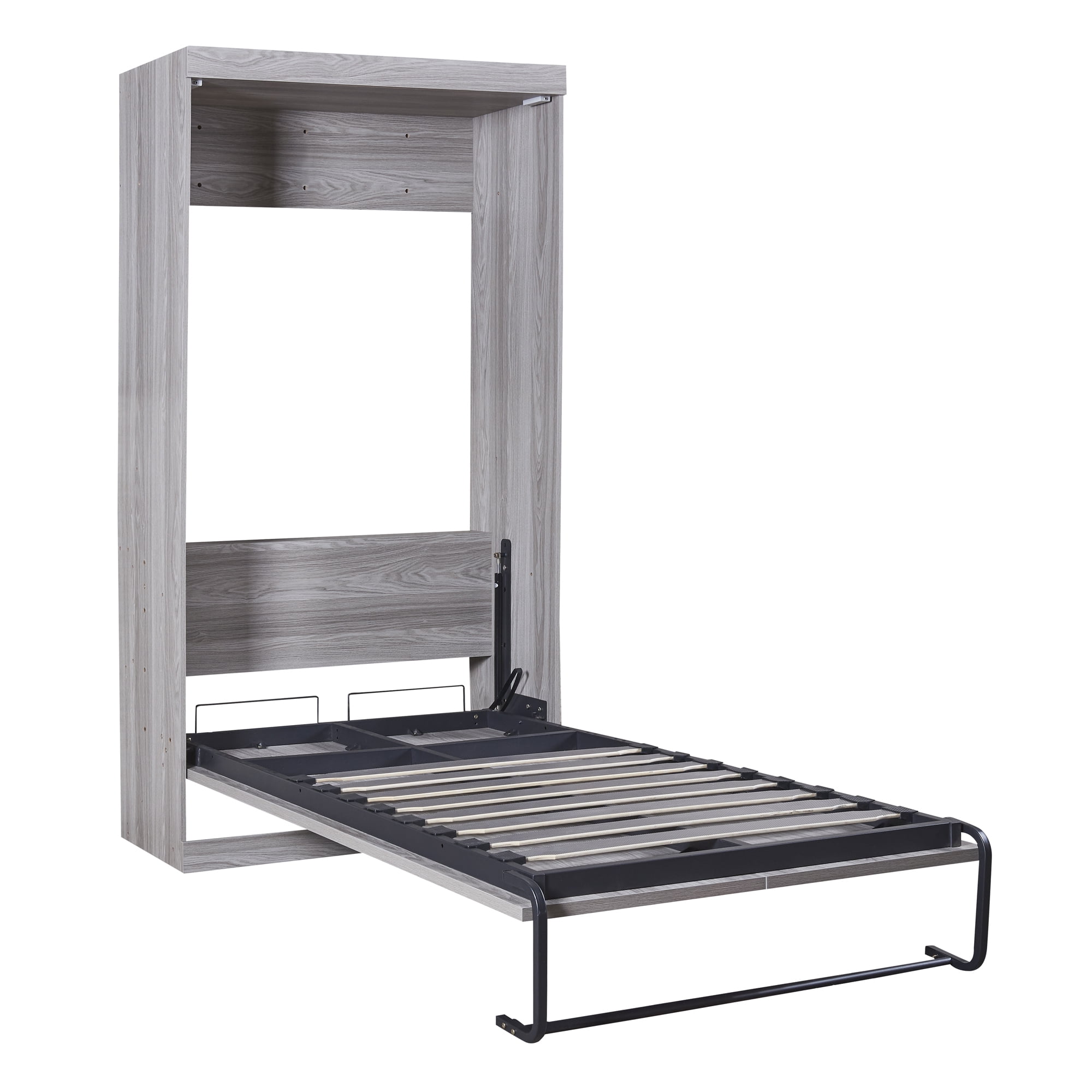 Euroco Pine Wood Twin Size Murphy Bed, Convertible Wall Bed into A Cabinet for Kids Teens, Gray