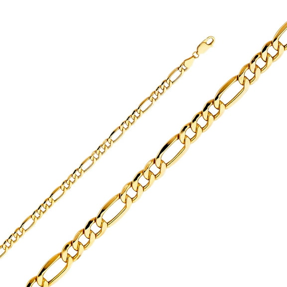 Dimaya Fine Jewelry Genuine 14k Yellow Gold 5.2mm Hollow Figaro Chain Necklace for Men and Women - Available in 20" 22" 24"