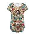 thumbnail image 4 of Maqroz Womens Pleated T Shirts Round Neck Short Sleeve Button Down Floral Printed Summer Tops Casual Loose Fit Blouses 2026 Navy L, 4 of 5