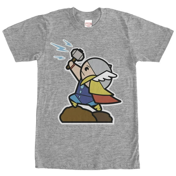 Men's Marvel Cartoon Thor with Hammer  Graphic Tee Athletic Heather Large