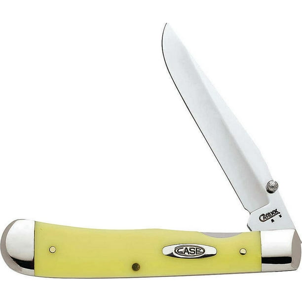 CASE 111 Folding Pocket Knife, 31/4 in L Blade, 1Blade, Yellow Handle