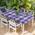 thumbnail image 2 of Purple Plaid Table Cloths for 5 Foot Rectangle Tables, Modern Art Checkered Farmhouse Patio Waterproof Elastic Fitted Tablecloths, Washable Rectangular Table Cover for Camping, 2 of 8