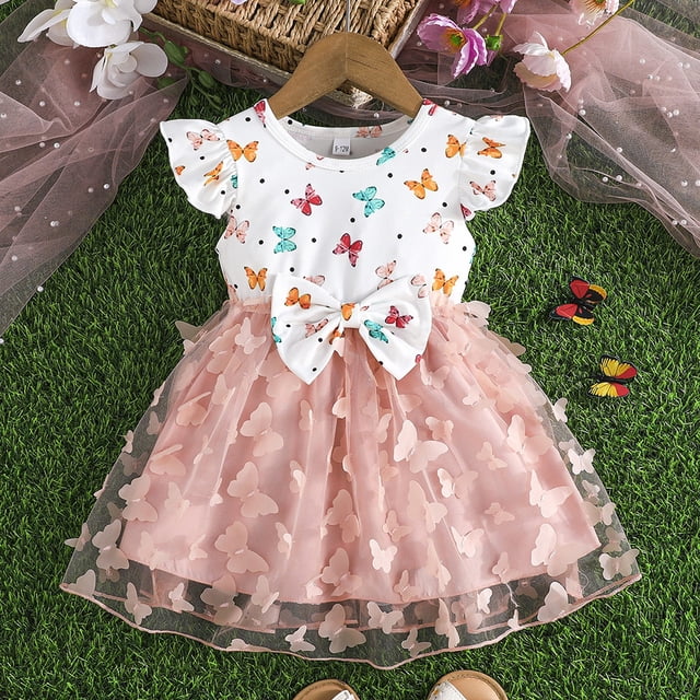 Robe pour Fillette à Volants Sans Manches en Tulle, Robe de Printemps pour Filles, Robe de Fête, Vêtements pour Petite Fille 2-3 Ans
