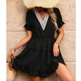 thumbnail image 5 of Blmnix Fit & Flare Women Dresses A Line Dresses Lace Dress Under Dress V-Neck Short Sleeve Mini Black Adjustable Cuff Womens Summer Dresses Casual,L, 5 of 7