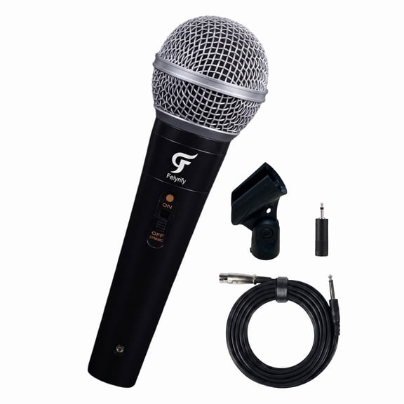 F Felyrify D300X Full-Metal Wired Microphone, Dynamic Mic, with XLR to 1/4" Cable, 3.5mm Adapter & Clip, for Karaoke, Stage & Speeches, Black
