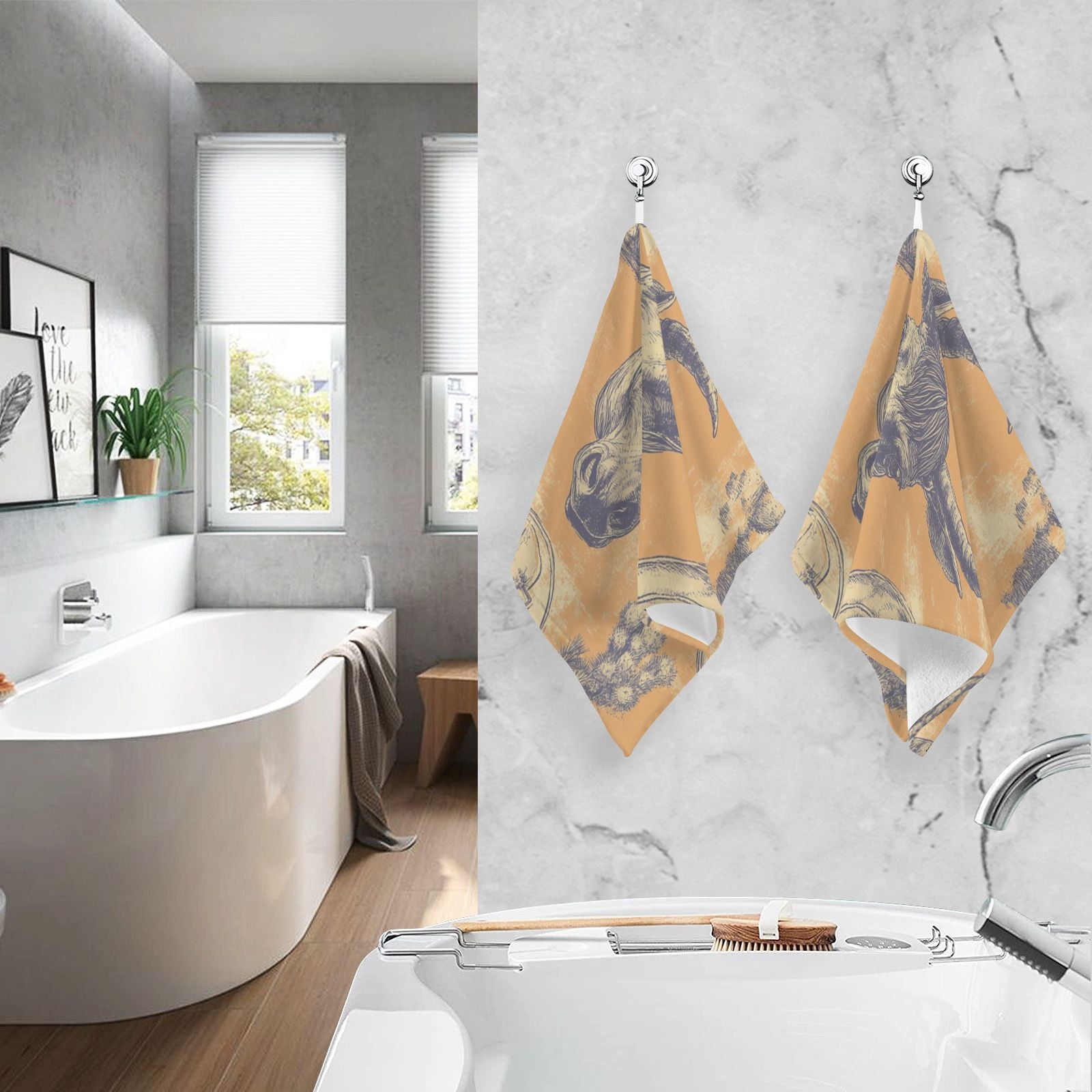 Cow Face Wild Hand Towels Cotton Bath Towels Large Face Towels Absorbent for Bathroom 2 Packs