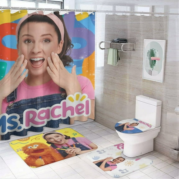 Ms Rachel 4 Piece Bathroom Shower Curtain Sets Non-Slip Rugs Bath Mat Toilet Lid Cover U Shaped Mat for Bathroom Decor Set 72" X 72"