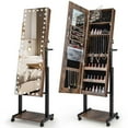 thumbnail image 1 of Costway 3-Color 46 LED Lights Mirror Jewelry Cabinet Armoire Adjustable Height with Wheels Rustic Brown, 1 of 10