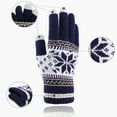 thumbnail image 3 of Men Women Winter Warm Knitted Gloves, Touchscreen Phone Gloves with Snowflake Pattern, Thick Gloves for Cold Weather, Unisex Thermal Screen Compatible Gloves Navy, 3 of 9