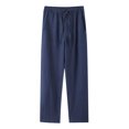 thumbnail image 4 of WOLIAUO Mens Linen Pants Summer Beach Pants Casual Loose Fit with Waist Drawstring Lightweight Vacation Clothing (2XL Navy), 4 of 6
