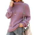 thumbnail image 2 of HAPIMO Women's Round Neck Knitted Sweater Button Long Sleeve Solid Color Elegant Casual Pullover Jumper Tops Teen Grils Fashion Clothes Purple M, 2 of 6