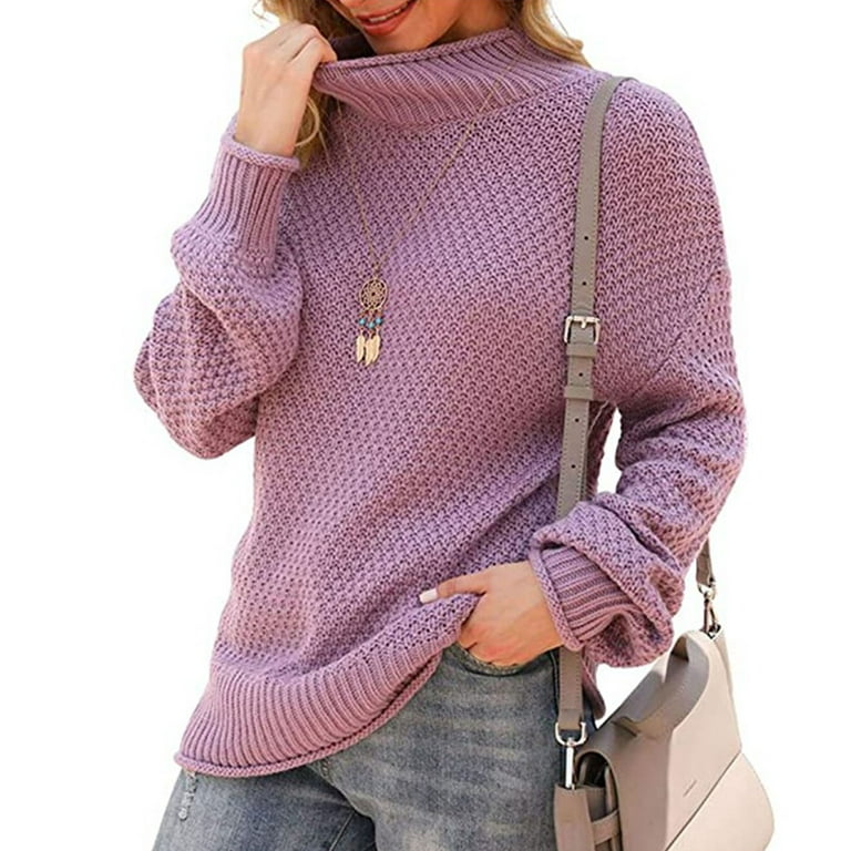 XFLWAM Womens Turtleneck Sweaters Lantern Long Sleeve Pullover