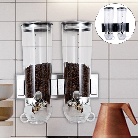 2 Pack 3L Wall Mounted Cereal Dispenser Dry Food Candy Storage Container Silver