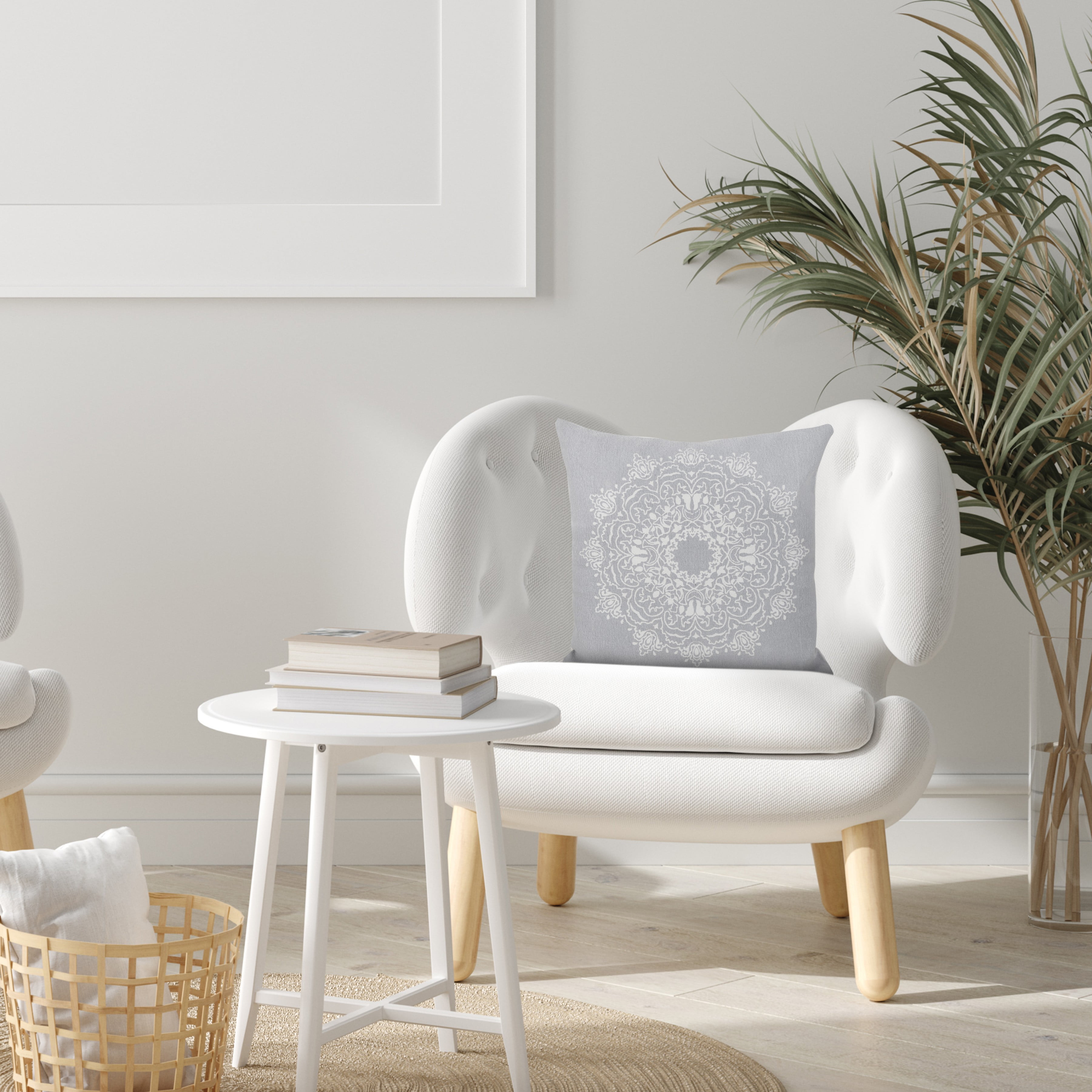 Ox Bay Ava 20" x 20" Pale Gray/White Medallion Cotton Adult Decorative Throw Pillow