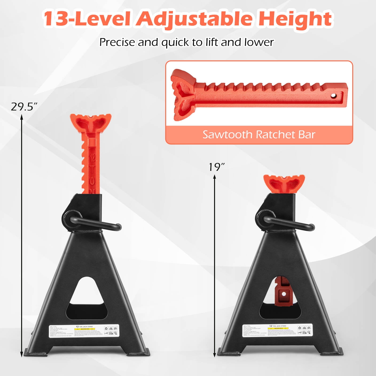 Costway Jack Stands Pack of 2 with Handle Lock & Adjustable Height for Lifting SUV, Sedan