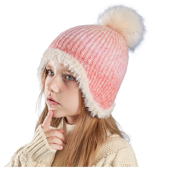 Boys Winter Hat Knit Winter Beanie Hats with Pompom Ear Flaps Cap Warm Winter Hats for Girls