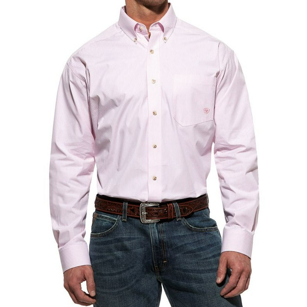 Ariat Ariat Apparel Mens Solid Twill Buttondown Pink and White Stripe