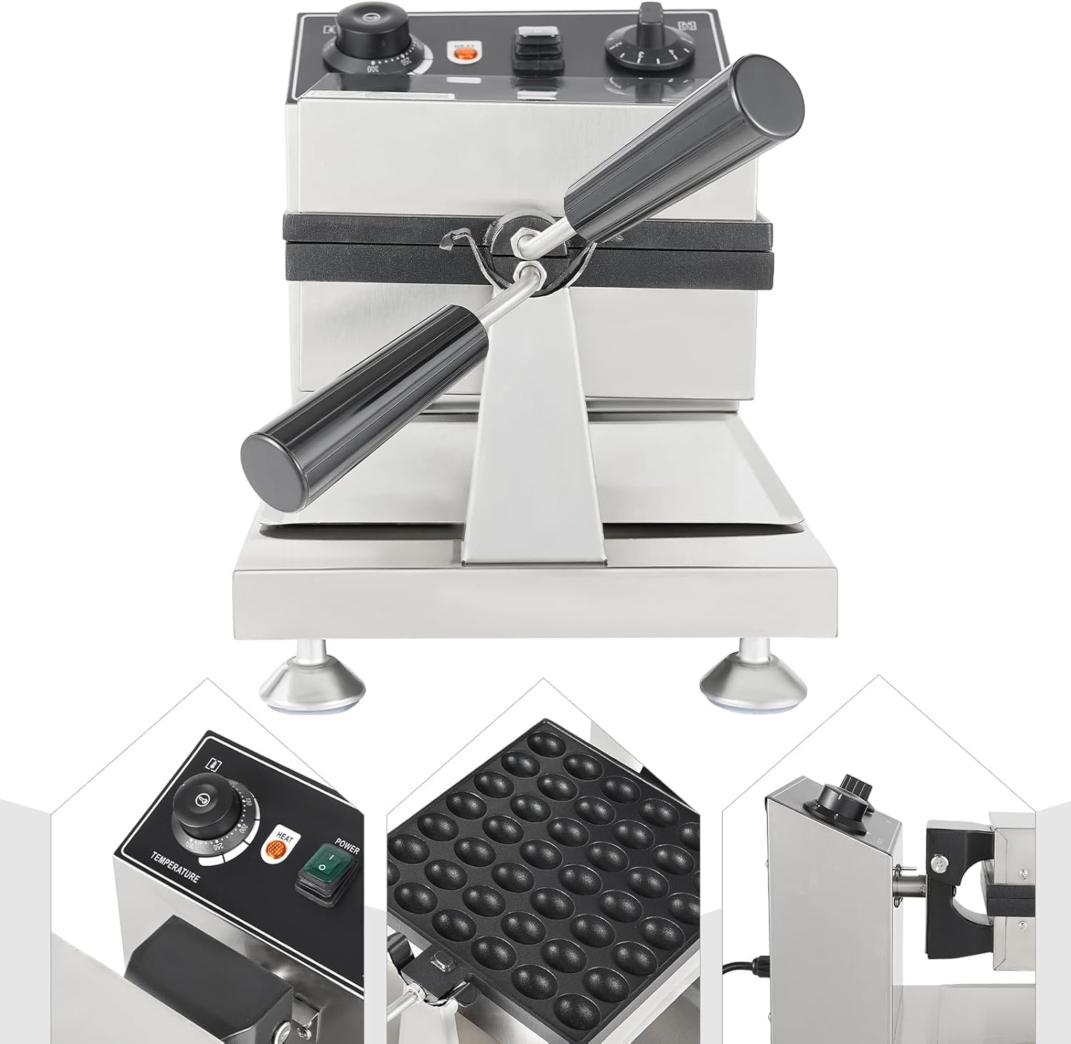 Belgian Waffle Maker, 42 Grids 1200W Nonstick Stainless Steel Mini Round Waffle Iron, 122-572°F Temp Control Range for Restaurant, Snack Bar, Food Stall (42 Grids Waffle Maker)