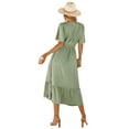 thumbnail image 3 of Women V Neck Summer Dress Ruffle Sleeves Dot Boho Flowy Beach Long Maxi Cocktail Dresses Light green XL, 3 of 10