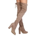 thumbnail image 3 of New Women Refresh Honey-01 Faux Suede Thigh High Chunky Heel Drawstring Boot, 3 of 3
