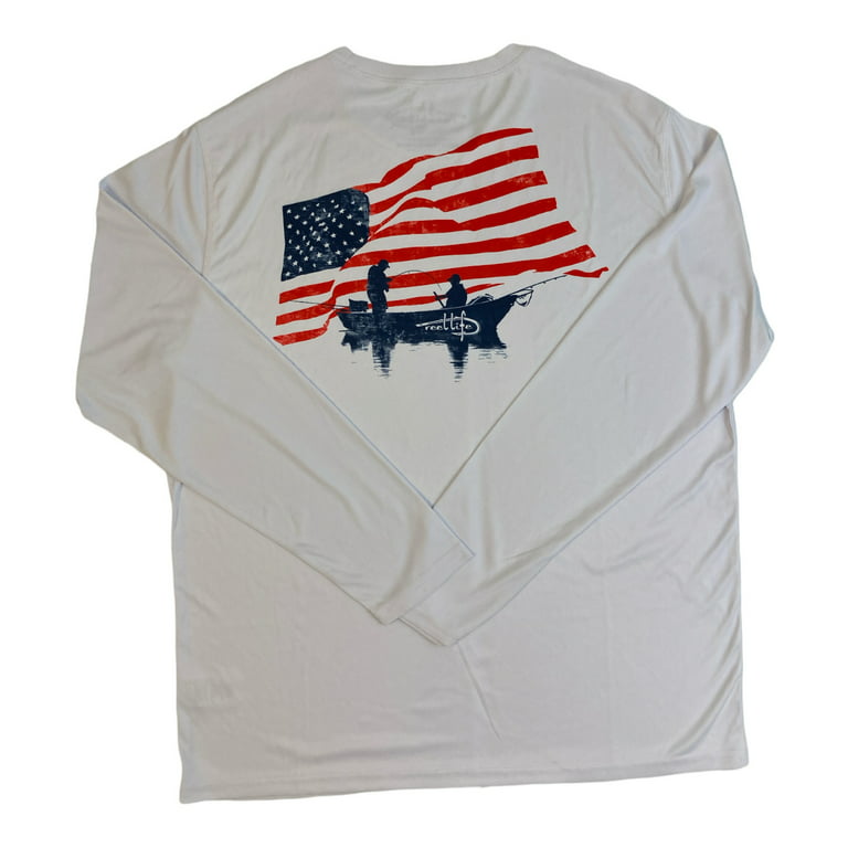 Reel Life Men's Sun Defender Lightweight Long Sleeve UV T-Shirt (White, XXL)  