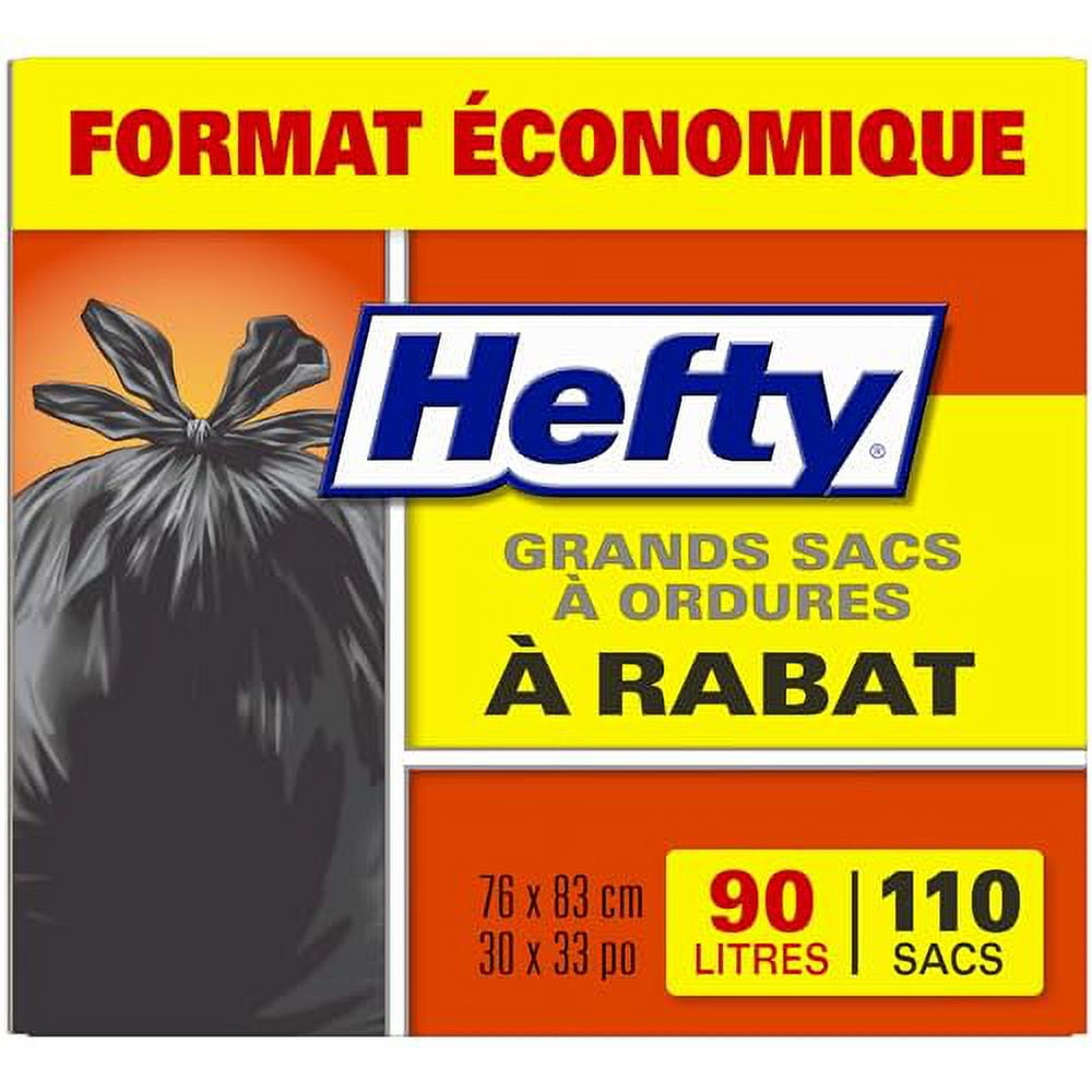 Hefty Garbage Bags, Value Pack Large 90 Litres Black, EasyFlaps, 110 Bags