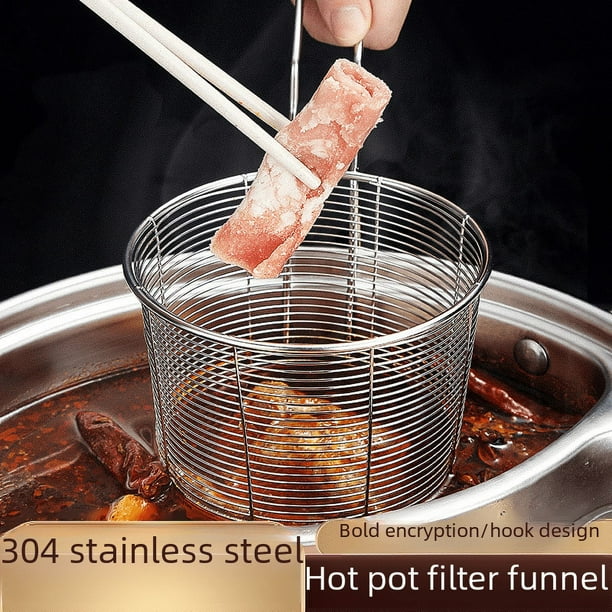 Colador especial para ollas calientes de uso doméstico con gancho, artefacto para carne hervida, canasta de malla de acero inoxidable 304, canasta de filtro de hilo frito para fideos