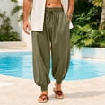 thumbnail image 5 of WULMLEO Mens Harem Pants Casual Elastic Waist Drawstring Baggy Hippie Trousers Cotton Linen Boho Yoga Beach Pants Army Green M, 5 of 7