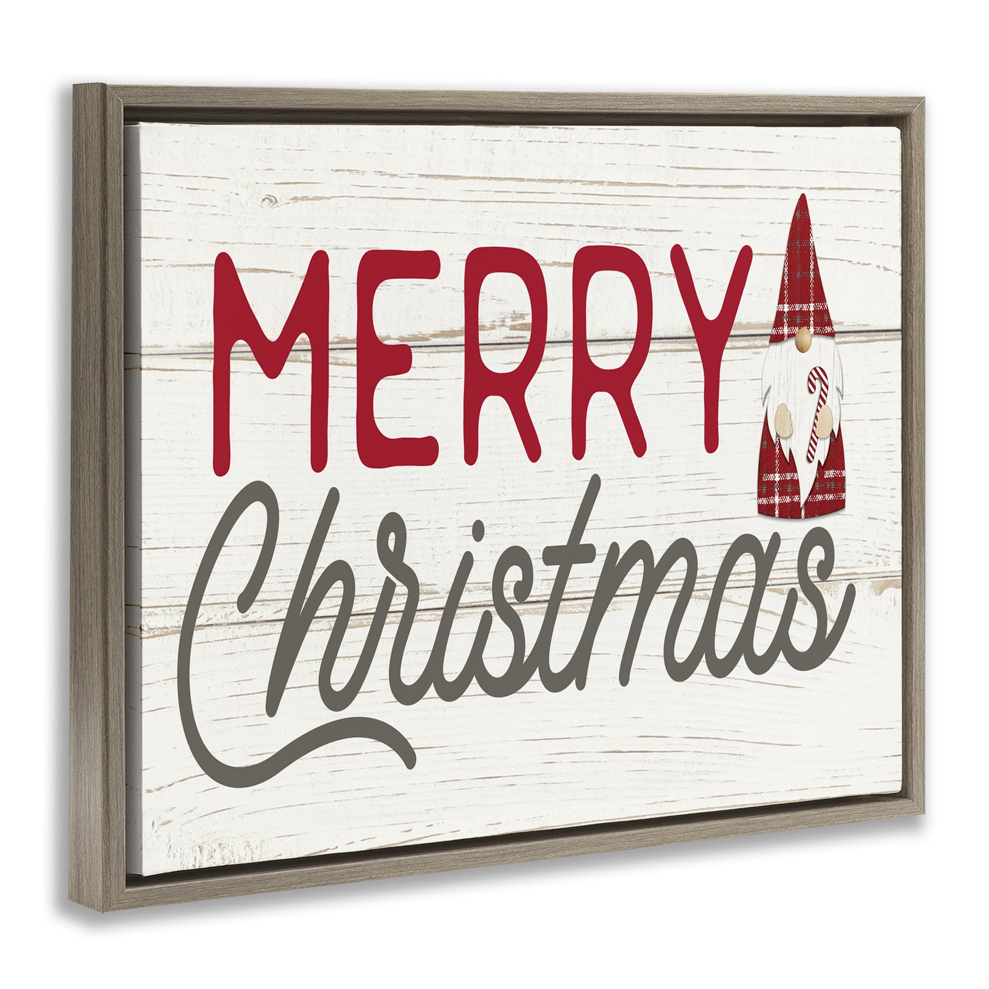 Stupell Industries Merry Christmas Sentiments Gnome Holiday Painting Brown Floater Framed Canvas Art Print Wall Art, 31 x 25