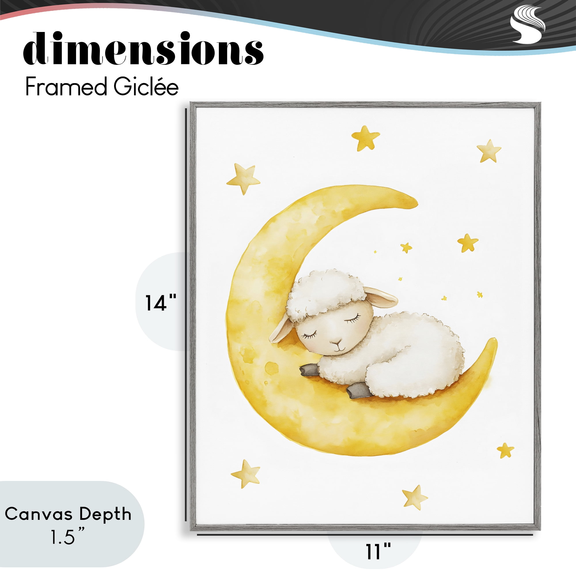 Stupell Industries Sleeping Sheep on Yellow Moon Gray Framed Giclee Art, design by LSR Design Studio