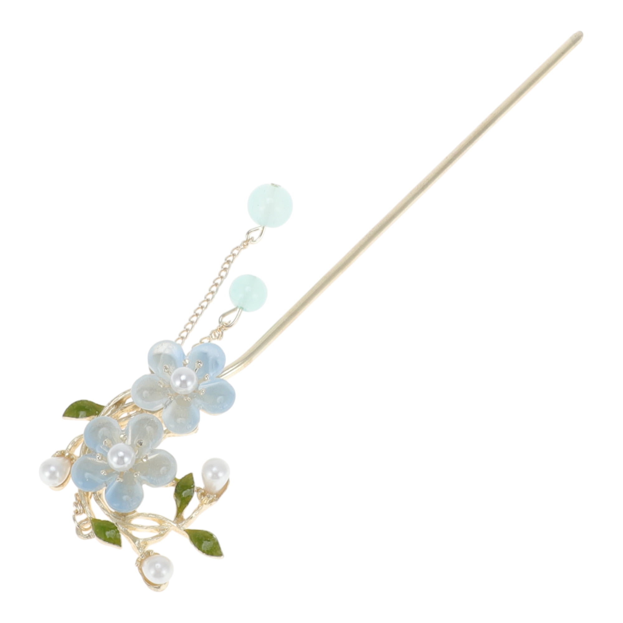 Unique Bargains Comfortable No Slip Floral Hair Stick Pin for Women 1 Pc Blue Silver