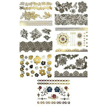 Terra Tattoos Temporary Tattoos - Over 75 Flower Designs in Gold, Black, and