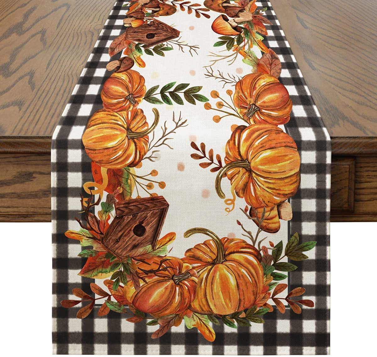Seasonal Fall Harvest Kitchen Dining Table Runners for Indoor Outdoor Home Party Decor 13 x 72 Inch Artoid Mode Grateful Thankful Blessed Pumpkins Table Runner 