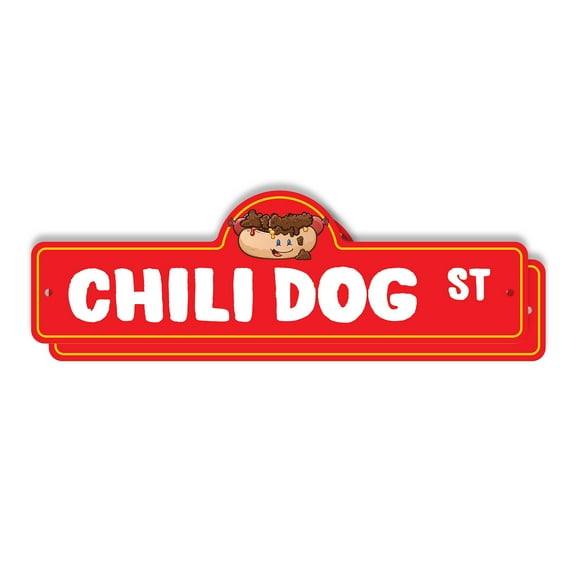 Chili Dog (2 Pack) Plastic Street Sign - 7 Inch X 20 Inch Gift Food Meal Hot Dog Chili Sauce Snack Grilling Lunch Dinner American