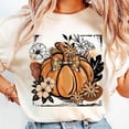 thumbnail image 1 of Chandail Floral d'Automne avec Citrouille, Chandail Bohème Coquette avec Citrouille, Chandail Vintage d'Automne, Chandail Rétro avec Fleurs d'Halloween, Chandail avec Citrouille Épicée, 1 of 5