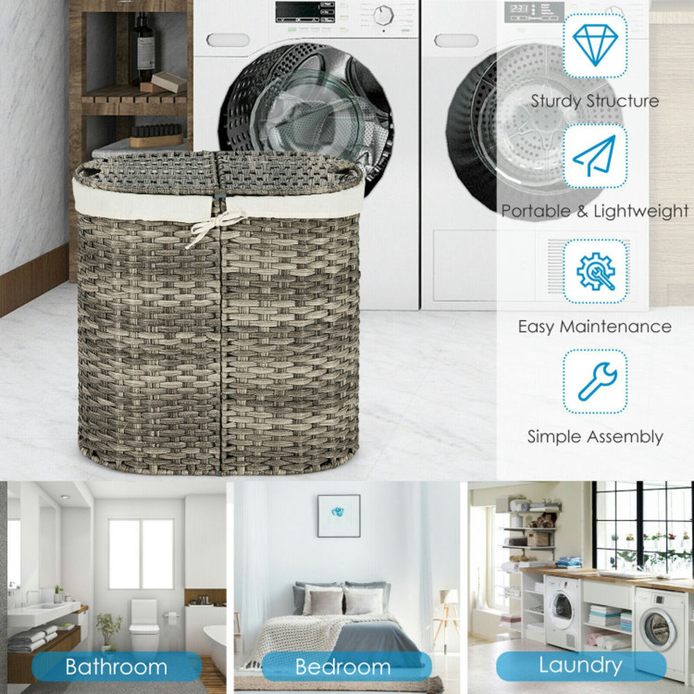 Finihen Laundry Hamper, Laundry Basket, Handwoven Laundry Hamper Basket with 2 Removable Liner Bags, for Bathroom, laundry Room, Gray Finihen Laundry Hamper, Laundry Basket, Handwoven Laundry Hamper Basket with 2 Removable Liner Bags, for Bathroom, laundry Room, Gray