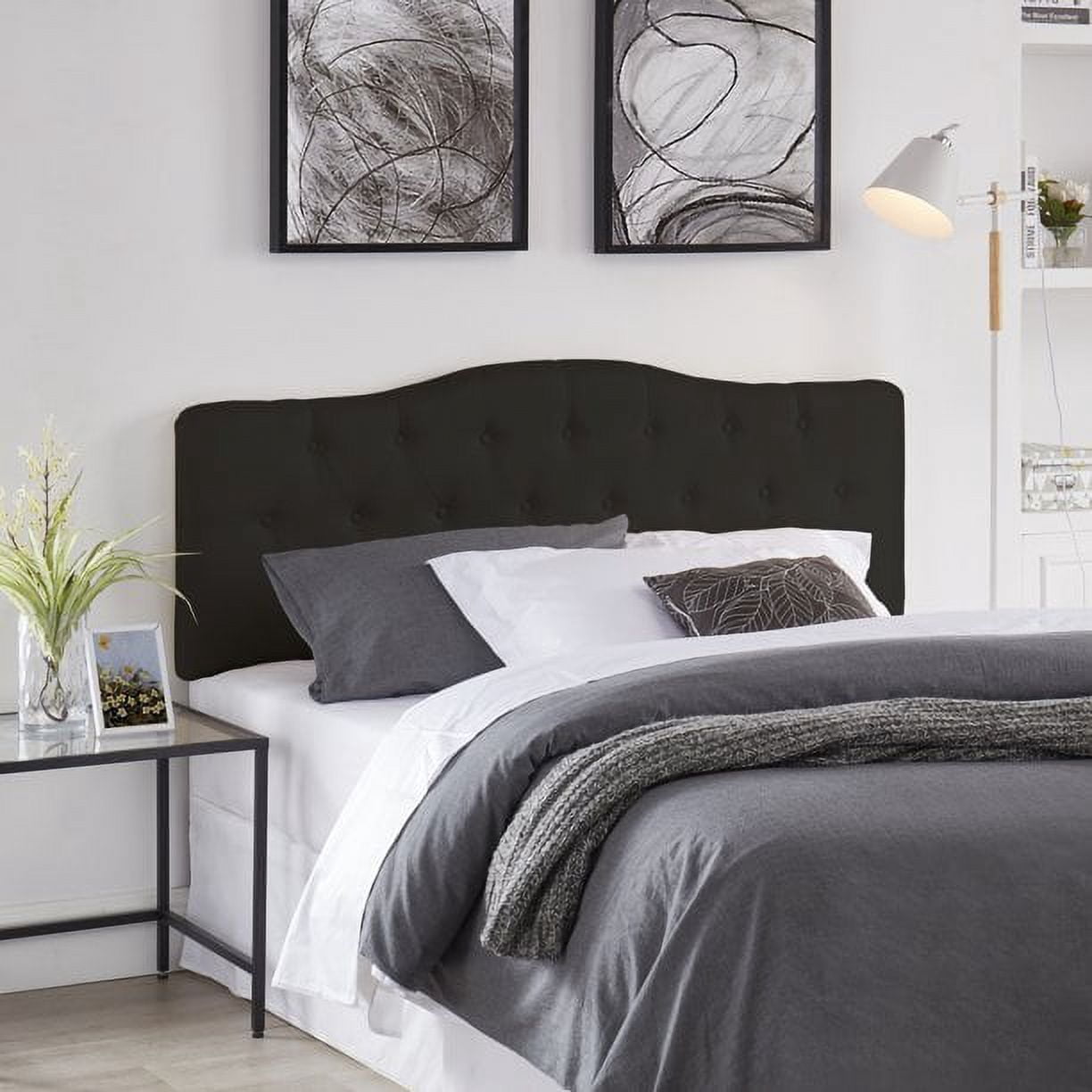 Cassandra Headboards for Full Size Bed, Upholstered Button Tufted Bed Headboard, 12 Adjustable Positions Full Headboard Only, Wall Mounted Headboard, Bed Backboard Linen Fabric Head Board Black