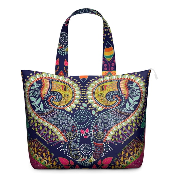 Sac Fourre-Tout Artistique à Motif Cachemire Abstrait Boho Vintage de Fin de Semaine avec Motif Floral Artistique, Design Ethnique Chic Inspiré du Mala