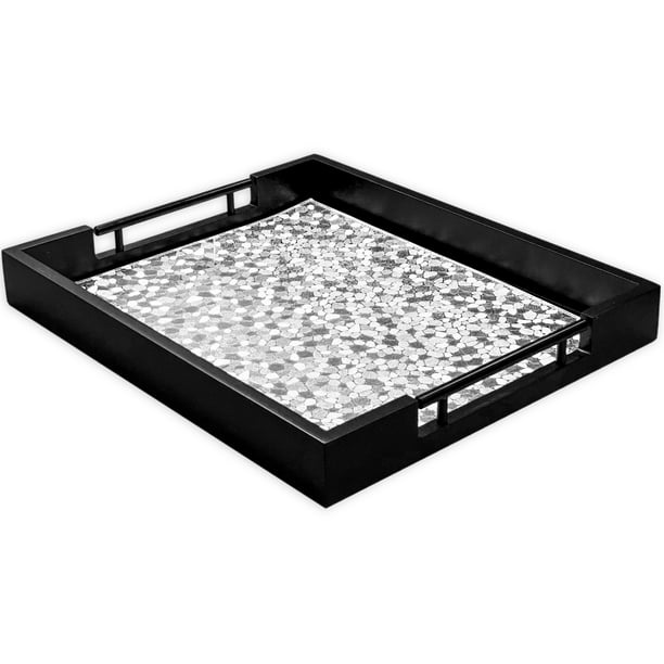 Black Serving Tray With Handles, Black Square Coffee Table Tray
