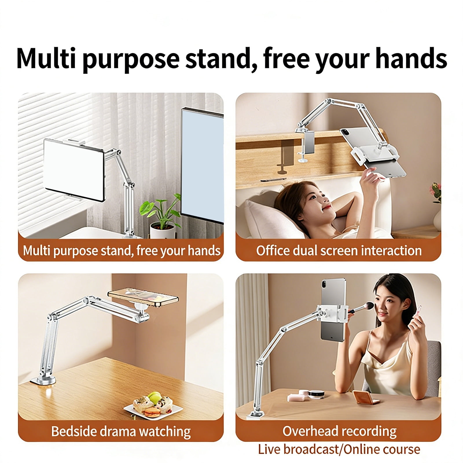 Portable Aluminum Alloy Phone Stand Foldable Design 4 Axises Heights Adjustment and Rotating Base For 4 to 13inch Devices
