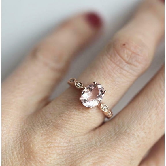 HeartsAndYou 1.4ct Natural Peach Morganite & Diamond Ring Accent 100% 14k SOLID Rose Gold