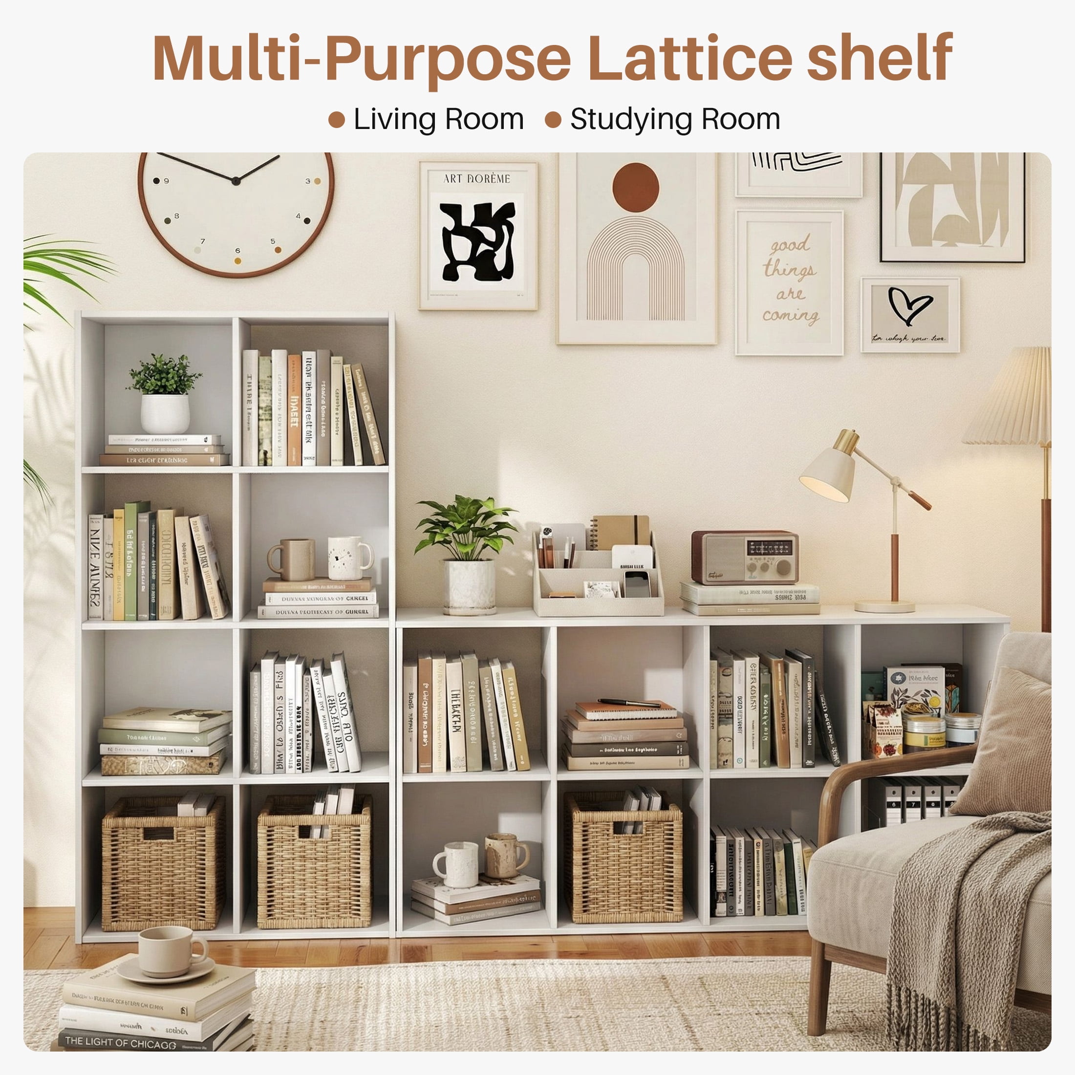 CONCETTA 8 Cube Storage Organizer, Open Corner Bookshelf with Removable Back Panels for Living Room Bedroom Office, White